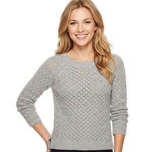 Banana Republic Star Stitch Crew Sweater Womens S Grey Alpaca Merino Wool EUC